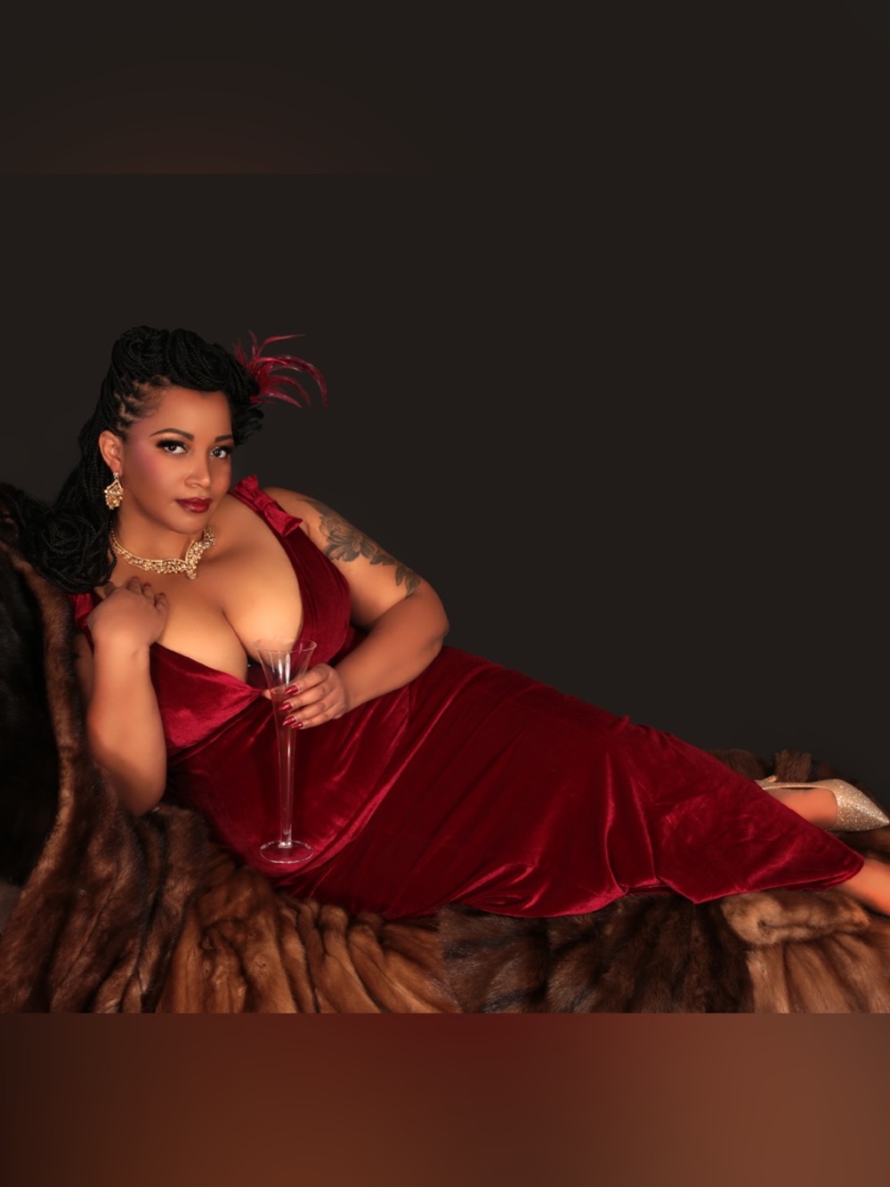 Pinup Couture Laura Byrnes Gilda Gown Velvet V-Neck Maxi Dress in Burgundy
